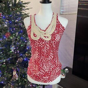 BOUTIQUE BRAND TOP WITH ROPE DETAILING IN PINK AND WHITE SIZE SMALL - EUC (476)